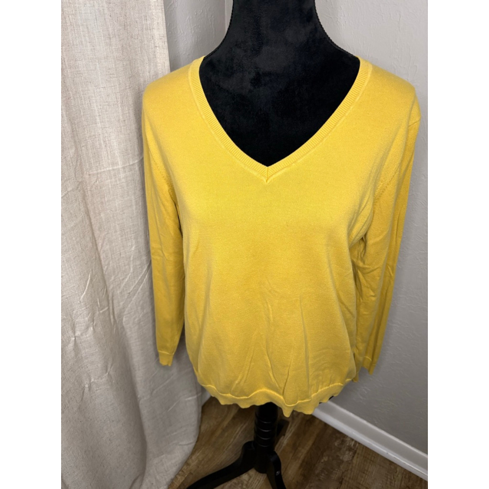 Lands' End Yellow V-Neck Sweater L/P 14-16